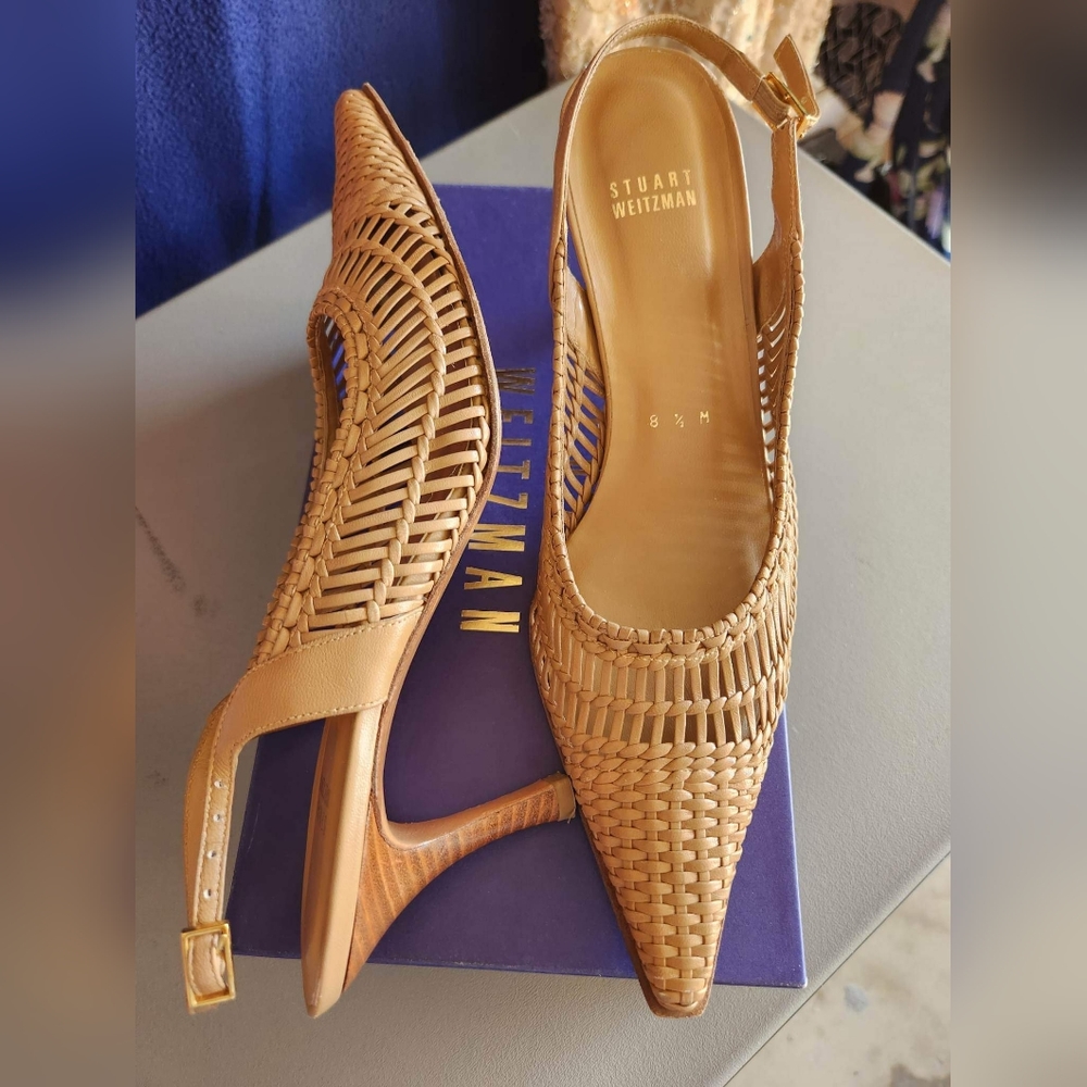 Stuart Weitzman Rattan Slingback, 8.5, tan